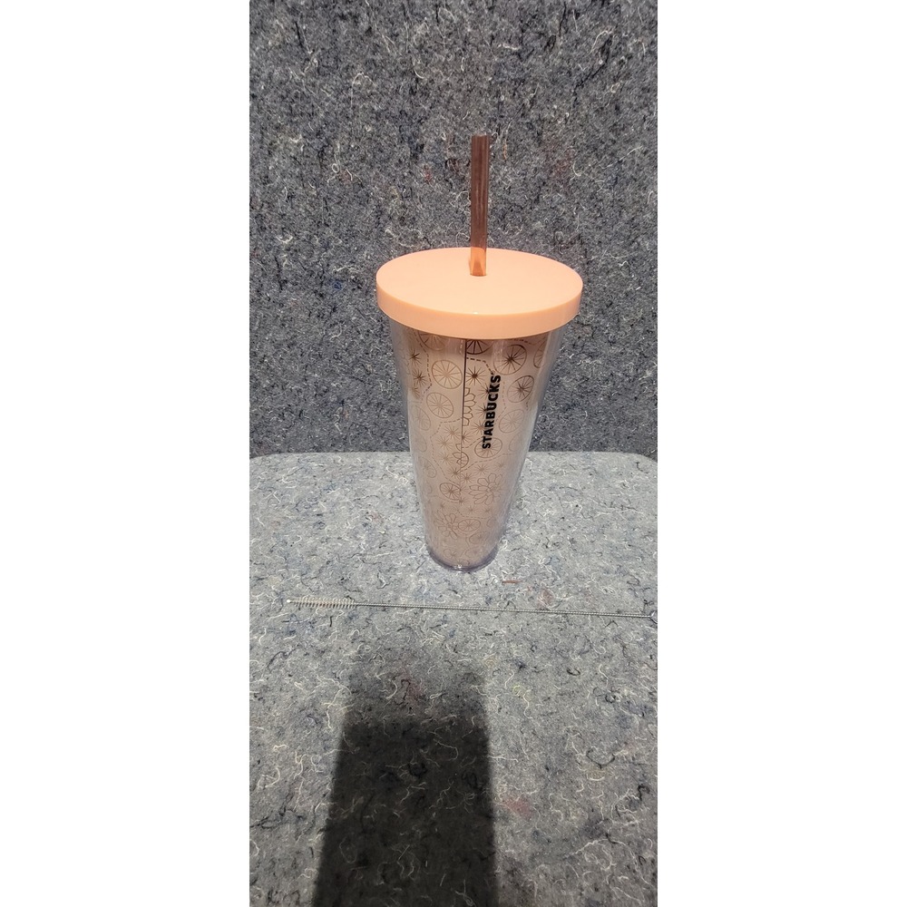 Starbucks‎ Floral Design Acrylic Cold Cup Pink Lid & Straw, 16 Fl Oz